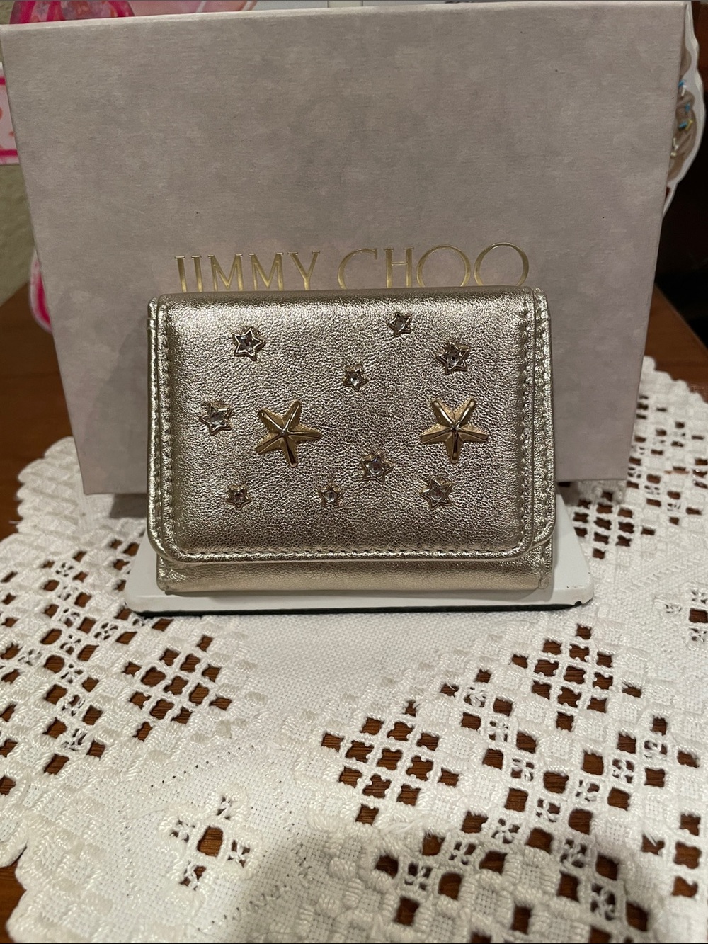 Jimmy Choo Gold Metallic Star-Embellished Leather Wallet